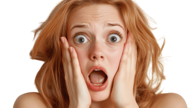 A young woman gasping in shock, expressing disbelief and astonishment, perfect for themes of surprise and emotional reactions in various contexts.. png