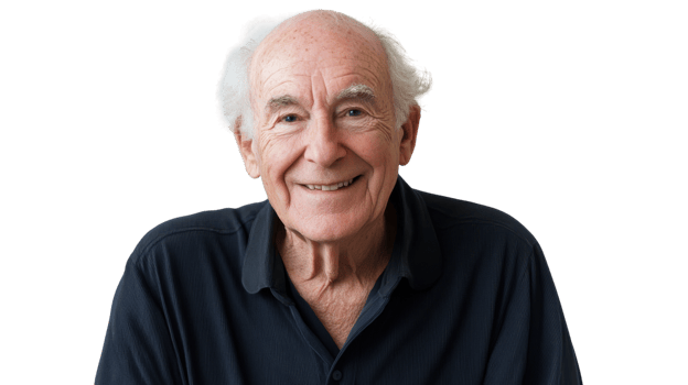 Heartwarming Image of an Elderly Man Smiling Softly, Ideal for Use in Family Publications, Health Campaigns, or Supportive Materials Promoting Positive Aging. png