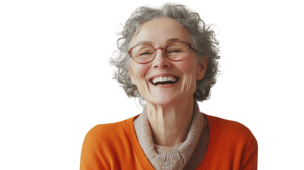 A Heartwarming Image of an Elderly Woman Chuckling Softly, Perfect for Family, Senior Care, or Joyful Moments in Life. png