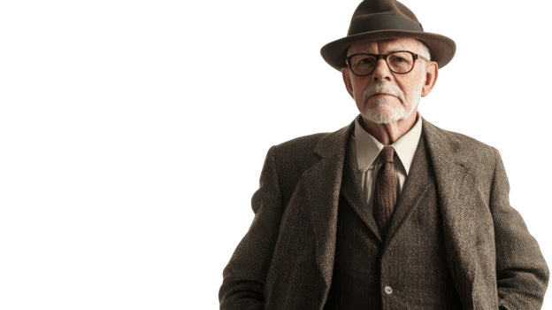 Portrait of an Elderly Man in Vintage Attire Capturing Nostalgic Fashion Trends and Historical Styles for Creative Projects. png