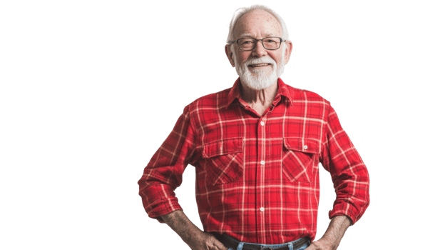 An old man wearing a bright red flannel shirt walking through a vibrant autumn landscape showcasing the beauty of nature in fall, perfect for seasonal storytelling and lifestyle projects.. png