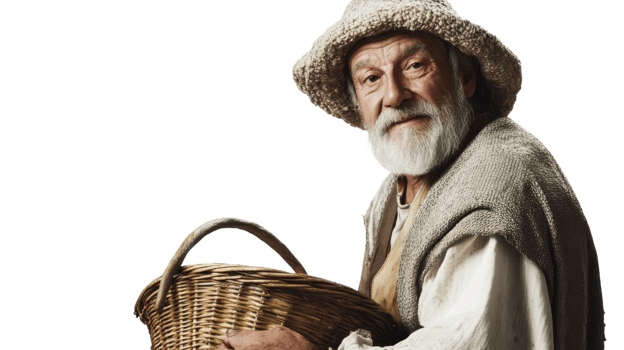 A detailed portrayal of an elderly man dressed in a traditional medieval peasant outfit, perfect for historical projects or storytelling endeavors depicting village life.. png