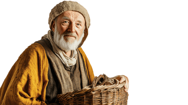 Portrait of a Wise Old Man Dressed in Traditional Medieval Peasant Outfit, Ideal for Representing Historical Themes and Cultural Heritage in Various Creative Projects. png