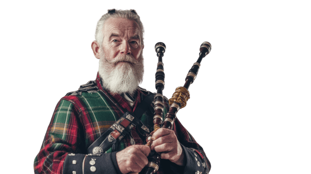 Captivating Image of an Elderly Man Wearing a Traditional Scottish Kilt, Perfect for Cultural Celebrations and Heritage Promotions. png