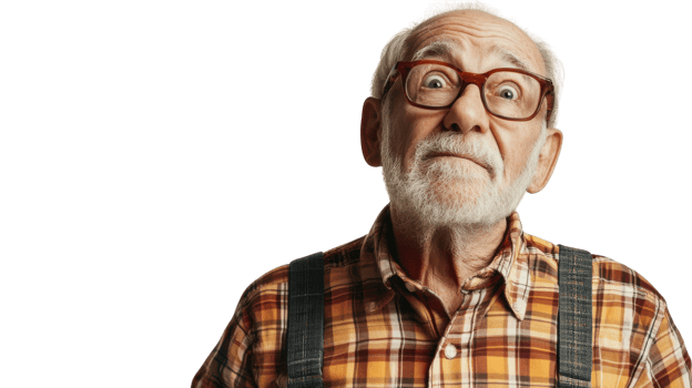 Captivating Portrait of an Elderly Man in a Plaid Shirt and Suspenders, Ideal for Projects Celebrating Heritage, Wisdom, and Nostalgia. png