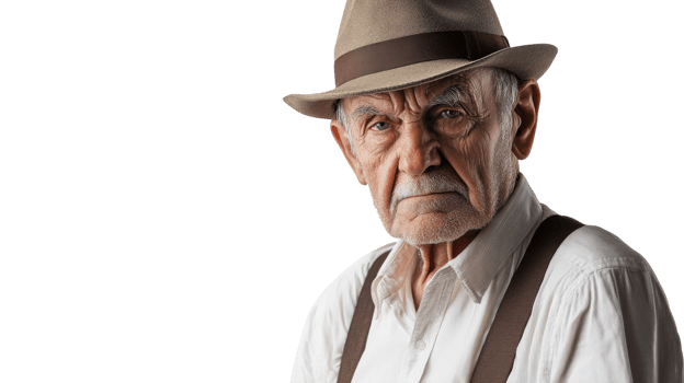 A Fashionable Elderly Man in a Fedora Hat, Perfect for Lifestyle and Fashion-related Projects. png