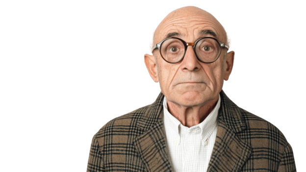 A Thoughtful Elderly Man with Round Glasses and a Bald Head, Perfect for Illustrating Wisdom and Experience in Various Projects. png