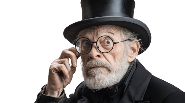 A Stylish Old Man Wearing a Monocle and Top Hat Embodies Victorian Era Elegance, Perfect for Illustrating Classic Literature or Historical Themes. png