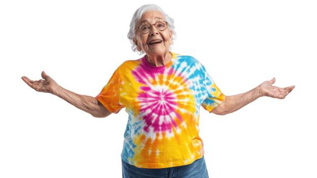 Portrait of an Elderly Woman in a Vibrant Tie Dye T-Shirt Perfect for Fashion and Cultural Representation. png