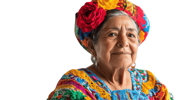 A Vibrant Depiction of an Old Woman in Traditional Mexican Clothing Perfect for Cultural Celebrations and Heritage Projects. png
