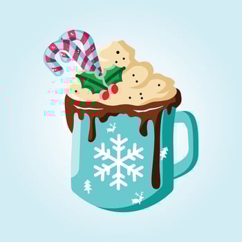 A Festive Delight Christmas Hot Chocolate Mug with Whipped Cream Candy Cane and Chocolate Drizzle vector