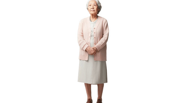 Heartwarming Portrait of an Elderly Woman in a Soft Pastel Cardigan, Perfect for Projects Celebrating Wisdom, Grace, and Longevity. png