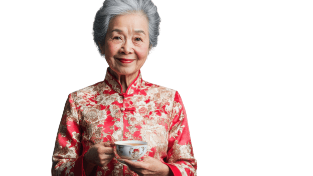 An Elegant Old Woman Wearing a Traditional Chinese Qipao Showcasing Cultural Heritage and Fashion Trends for Event Promotion and Use in Educational Materials. png