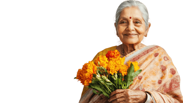 An Old Woman in a Traditional Sari Holding a Traditional Item Reflects Cultural Heritage and Timeless Elegance. png