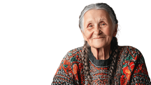 An elderly woman with a beautifully styled braided hairstyle that showcases cultural heritage, representing wisdom and tradition in modern imagery.. png