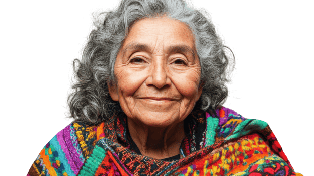 A Warmhearted Portrait of an Elderly Woman with Curly Gray Hair, Capturing the Essence of Wisdom and Experience for Thoughtful Representations in Art and Media. png