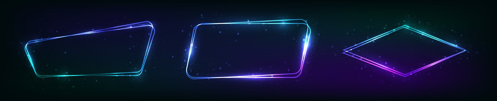 Set of three neon double frames with shining effects vector
