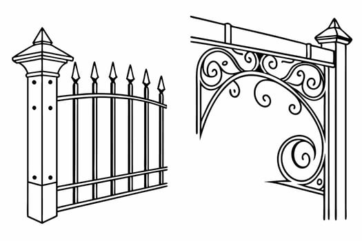 a drawing of a wrought iron fence and gate vector
