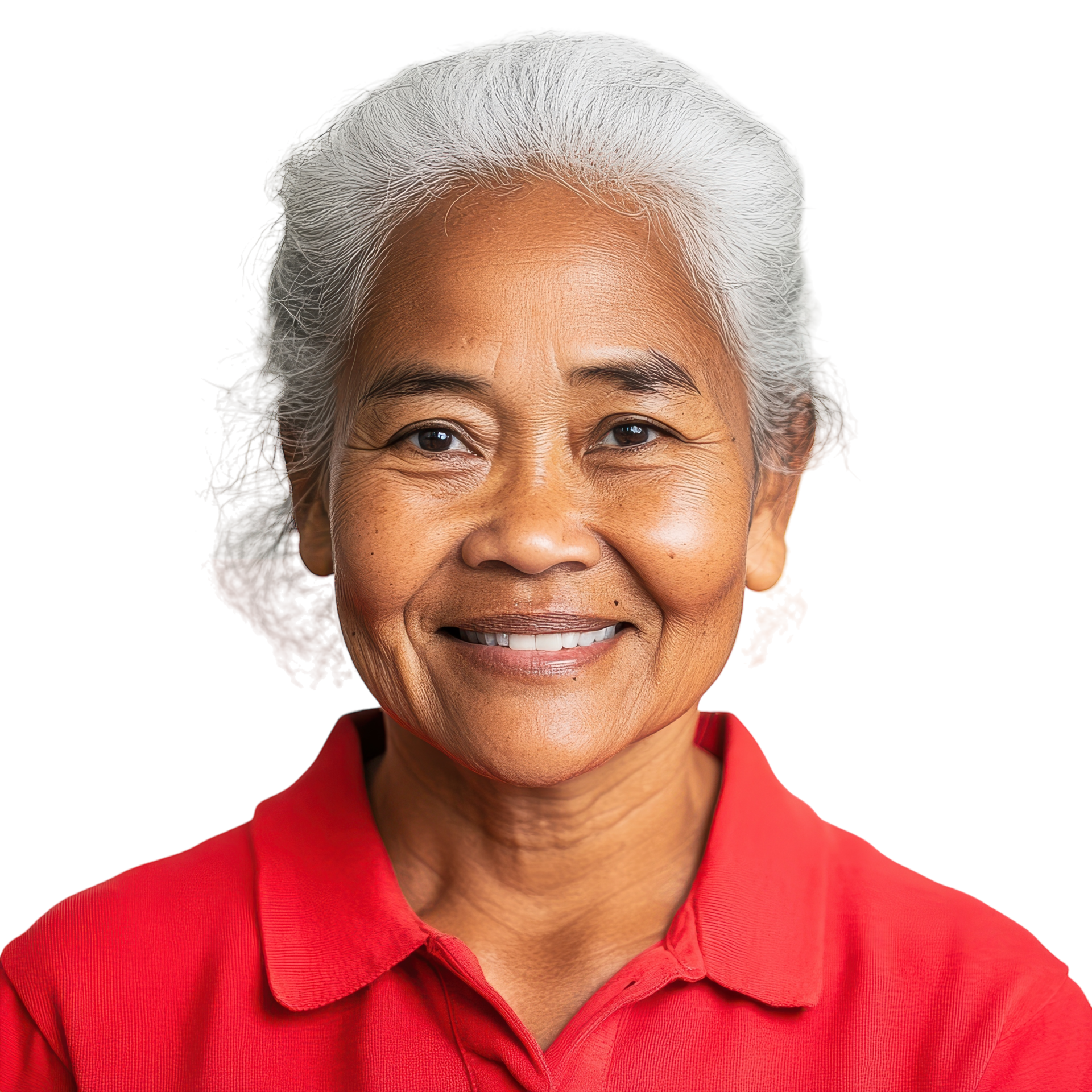Older Pacific Islander Woman in a Red Polo Shirt - Portrait for Lifestyle Representation on transparent background png