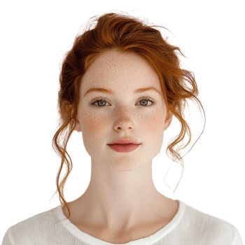 Portrait of a Young Red-Haired Woman Against a White Background on transparent background png