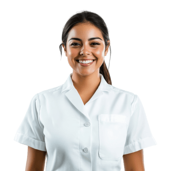 Smiling Latina Woman in White Housekeeper Uniform on transparent background png