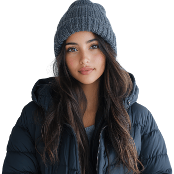 Young Latina Woman in a Stylish Winter Jacket for Fashion Promotion on transparent background png