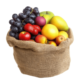 Fresh Bag of Fruits and Vegetables for Healthy Eating on transparent background. png