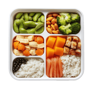 Colorful Bento Lunch Box for Healthy Meals on transparent background. png