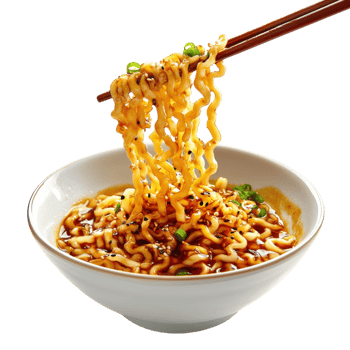 Floating Pair of Chopsticks Holding Noodles on transparent background. png