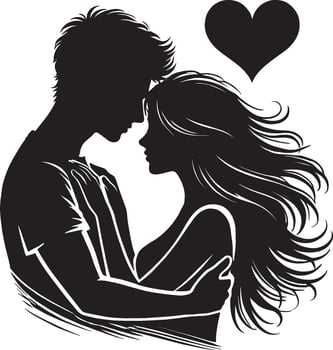 Subtle romantic couple artwork in silhouette on white vector