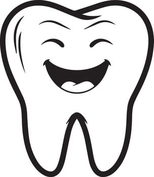 A minimalist 2D drawing of a smiling tooth with a white background and a black outline. vector