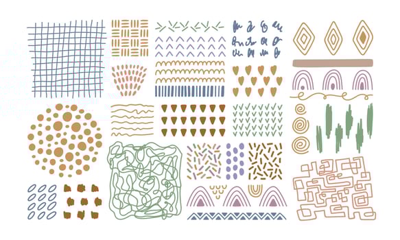 Abstract hand drawn textures collection. Different fluid shapes, pattern, brush strokes, lines, smears, waves and elements. vector