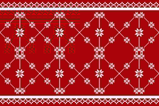 Christmas and New Year seamless pattern. White snowflakes on red pixel pattern vector