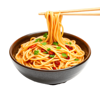 Chopsticks are holding noodles in a bowl png