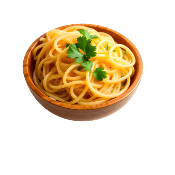 Spaghetti in a wooden bowl on a black background png