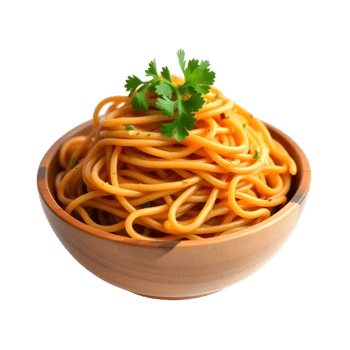 Spaghetti in a bowl with parsley on a black background png