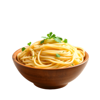Spaghetti in a wooden bowl on a black background png