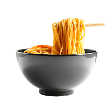 A bowl of spaghetti with chopsticks on top png