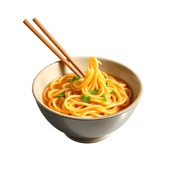 A bowl of noodles with chopsticks on a black background png