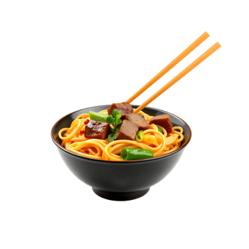 A bowl of noodles with meat and vegetables png