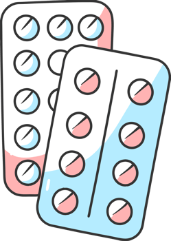 Illustration of two medical blisters with tablets of different colors png