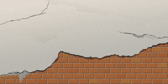 The old cement wall has been plastered until the plaster has cracked and revealed the brick inside graphic illustration. vector