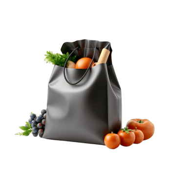 A black shopping bag with vegetables and fruit png
