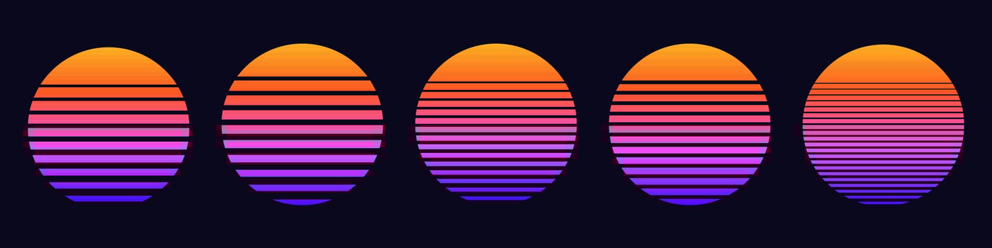 Colorful gradient sunset ovals with horizontal stripes vector