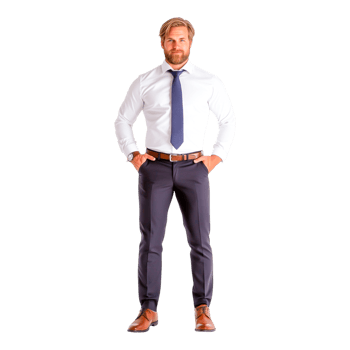 Confident Businessman in Formal Attire Standing with Hands on Hips png