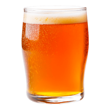 Golden Amber Beer in Clear Glass with Bubbly Foam Head png