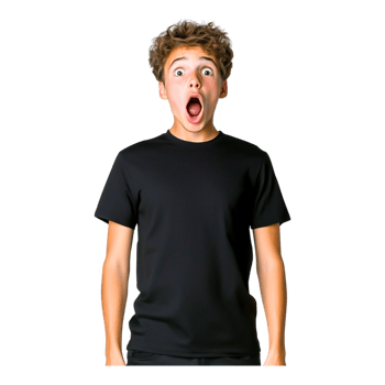 Surprised Young Boy with Open Mouth and Wide Eyes in Black Shirt png