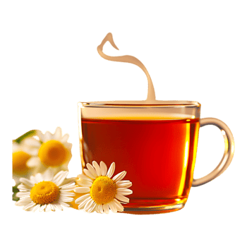 Freshly Brewed Herbal Tea in a Transparent Cup with Flowers png
