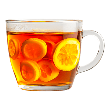 Refreshing Herbal Tea with Slices of Lemon in a Clear Glass Cup png