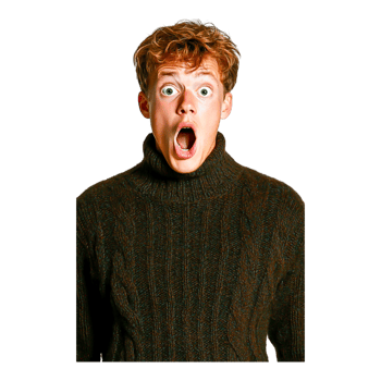 Surprised Young Man with Curly Hair and Open Mouth Expression png